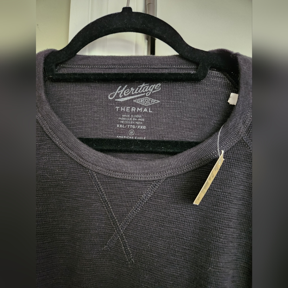 American Eagle Heritage Thermal Shirt Black XXL Crewneck Long Sleeve
